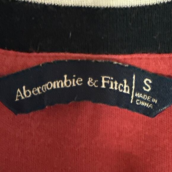 Abercrombie & Fitch Red Black Logo Stripe Short Sleeve Crop T Shirt Tee Top Sz S - Picture 4 of 5